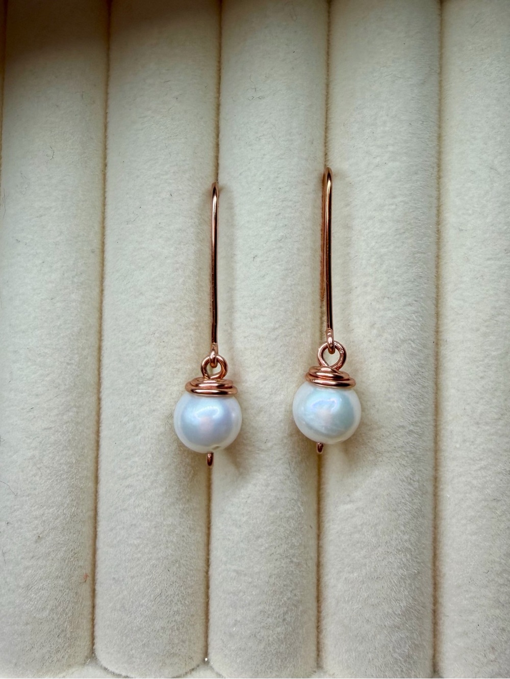 Copper Pearl Drop Earrings - Elegant Women's Jewelry
